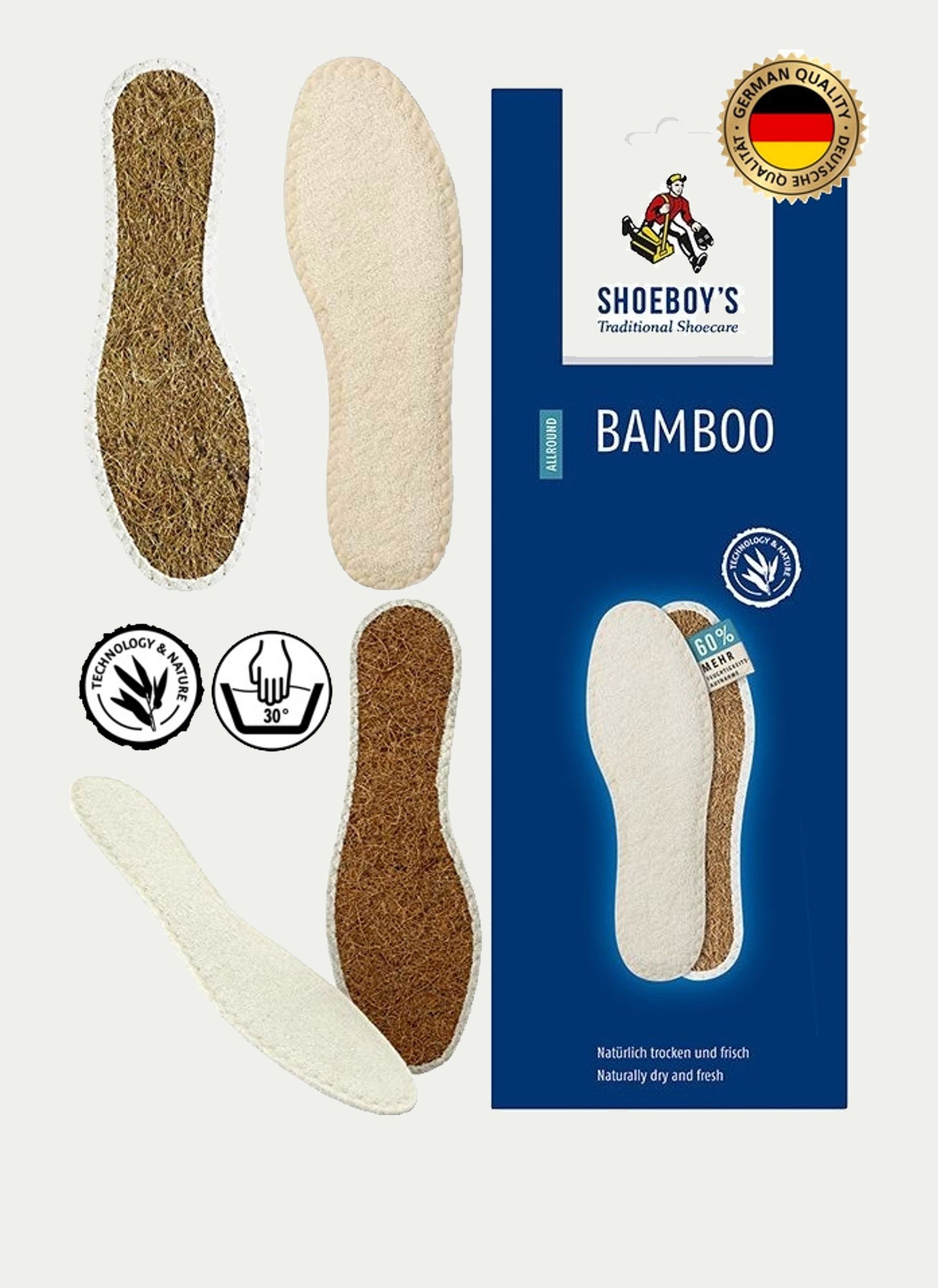 SHOEBOY'S ® BAMBOO Plantilla Barefoot Rizo Bamboo y Fibra de Coco Antibacteriana